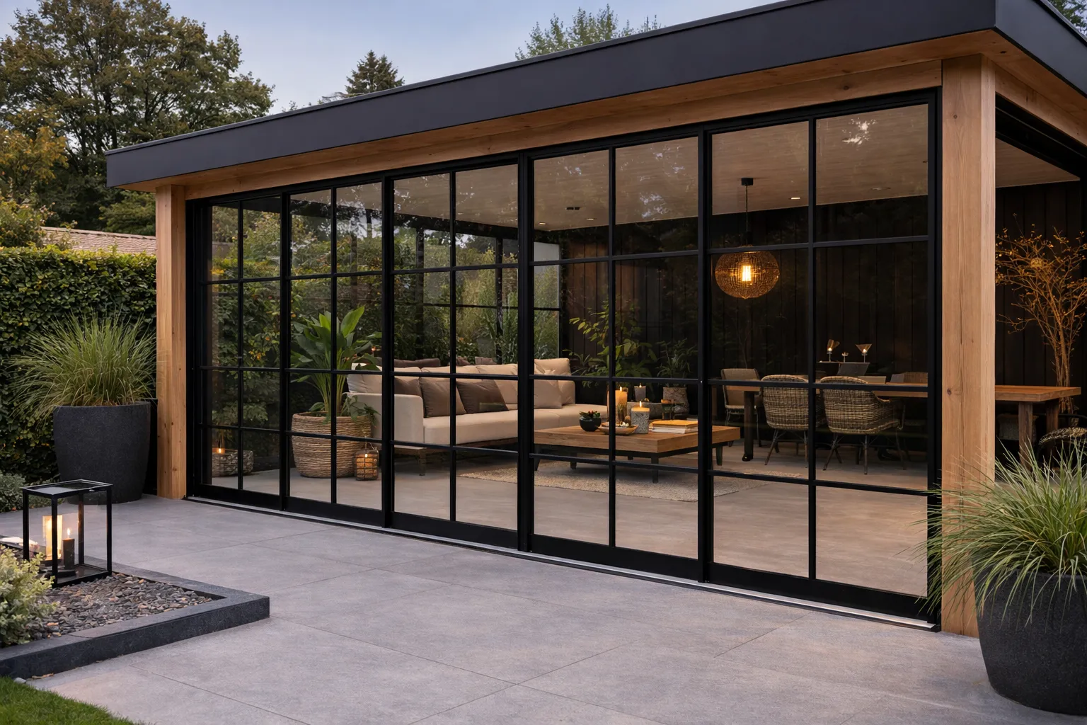 Steel look op glazen schuifwand