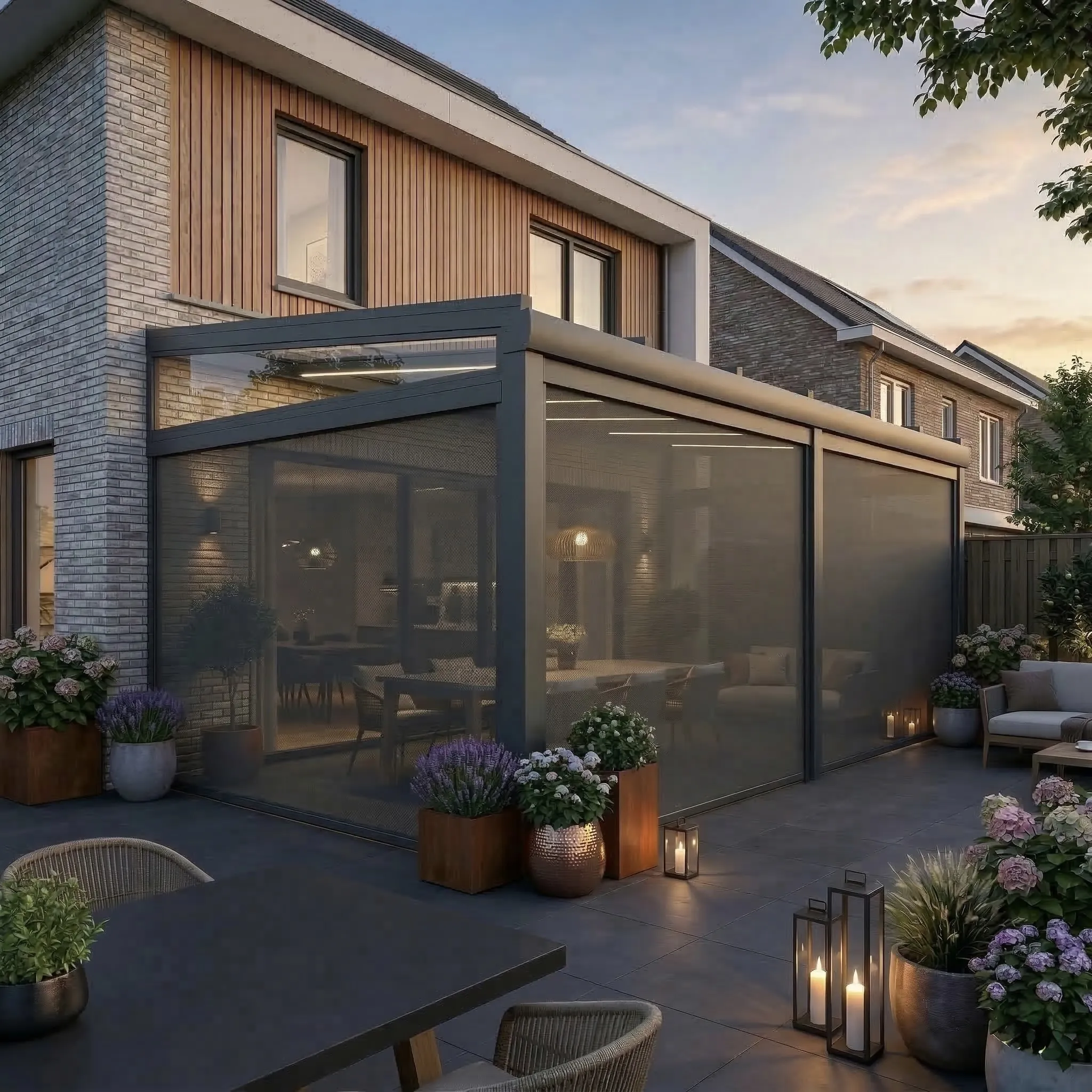 Zipscreen maatwerkopstelling bij veranda