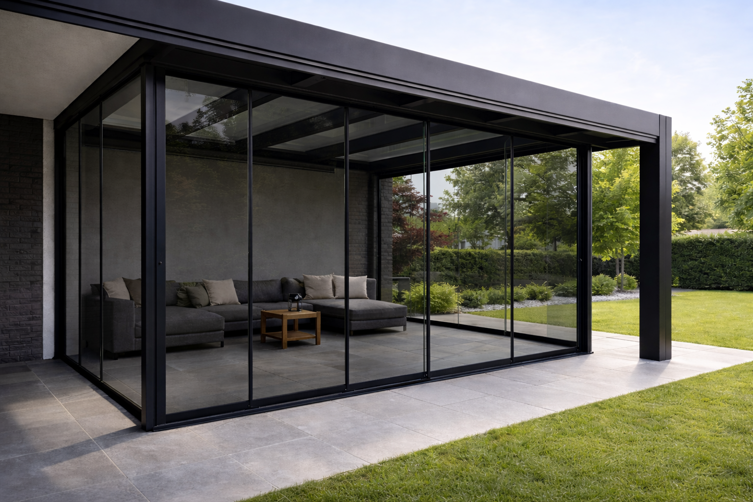 3-spoor rails met getint glas